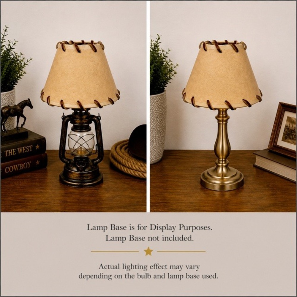 Vintage Tan Faux Leather Whipstitch Clip-On Mini Lamp Shade Cabin 4"